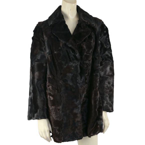Vintage Dark Brown Lamb Fur Collared Short Coat Size S - Picture 2 of 10